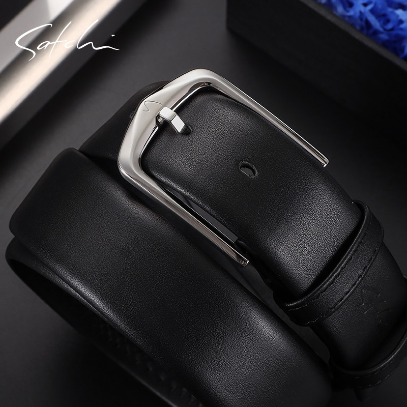 沙驰皮带男真皮新款休闲时尚头层牛皮裤带商务大气不锈钢针扣腰带