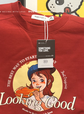 2025duet原创 面包女孩西瓜红毛圈圆领休闲卫衣