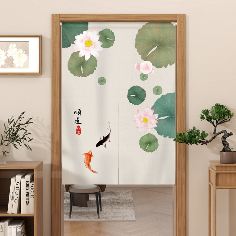 中式门帘隔断帘高级感卧室家用挡风半帘布厨房卫生间半截遮挡挂帘