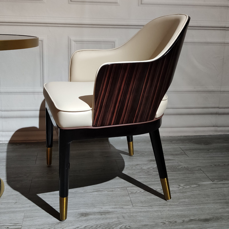 黑檀木纹亮光钢琴漆椅子轻奢酒店椅子实木餐椅皮质洽谈接待椅别墅