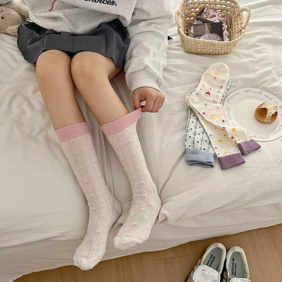 彩色爱心夏天袜子女中筒袜春秋款甜美堆堆袜网红可爱长袜夏季薄款
