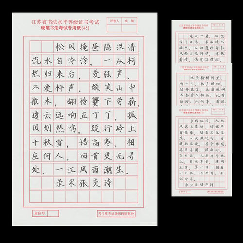 2026年11月江苏硬笔书法考级练习纸专用纸4级5级考试样卷范本用纸