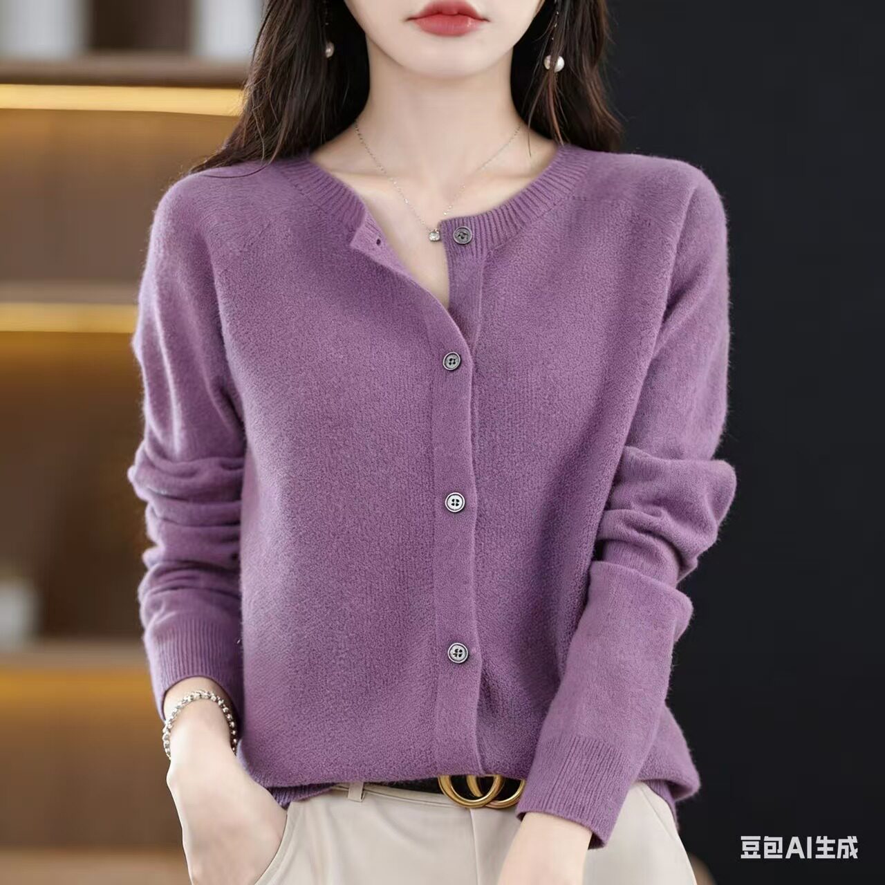 针织衫女开衫春秋2026新款薄款秋季灰色圆领外搭上衣秋冬毛衣外套