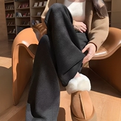 子人字纹直筒裤 专柜订单黑色羊毛窄版 高腰垂感休闲裤 女大码 阔腿裤