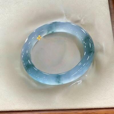 “星露凝镯”缅甸油青飘花翡翠玉手镯子女款冰透种真玉处理