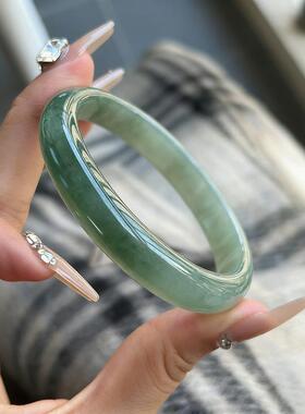“琼岚沐霜”高端缅甸翡翠冰种冰透飘花翡翠手镯子真玉处理
