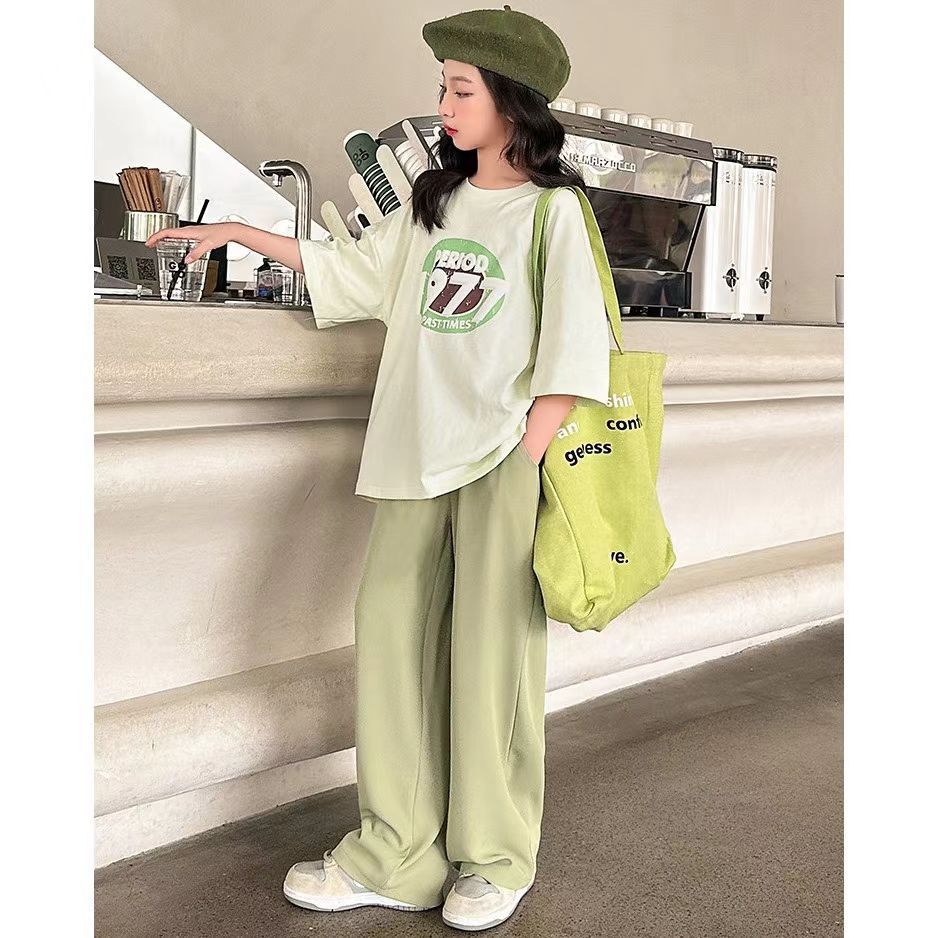 女童夏装休闲新款儿童夏季运动洋气时髦童装大童夏款网红短袖套装