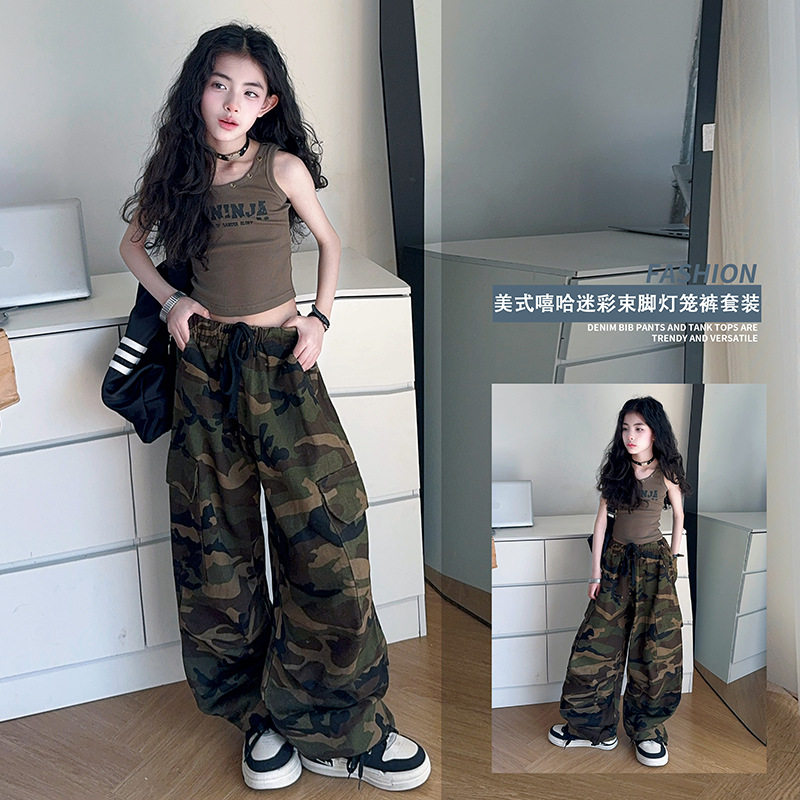 女童迷彩工装裤夏季儿童洋气时髦束脚裤嘻哈街舞大童休闲阔腿