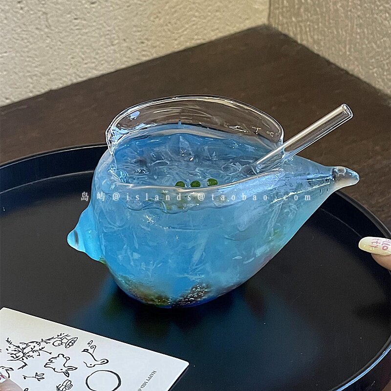 小众设计款海螺杯创意个性特调鸡尾酒杯气泡苏打水杯玻璃饮品杯子