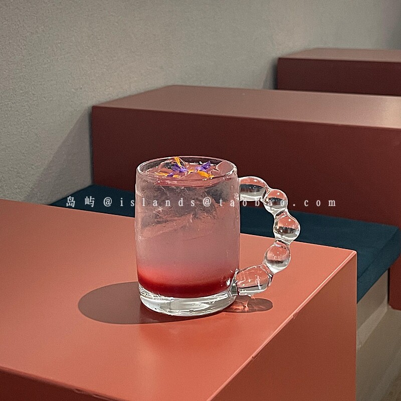 简约ins风糖葫芦珍珠手柄马克杯喝水杯小众设计玻璃杯饮品饮料杯