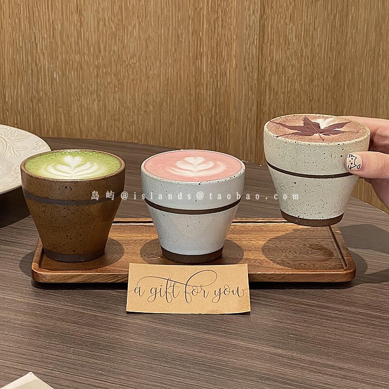 日式复古粗陶拿铁咖啡杯