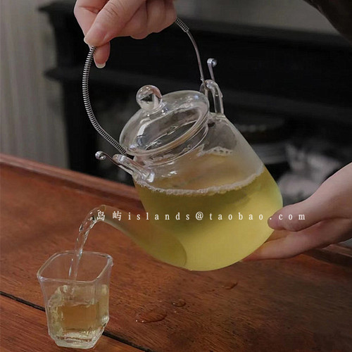 日式ins风透明玻璃提梁壶