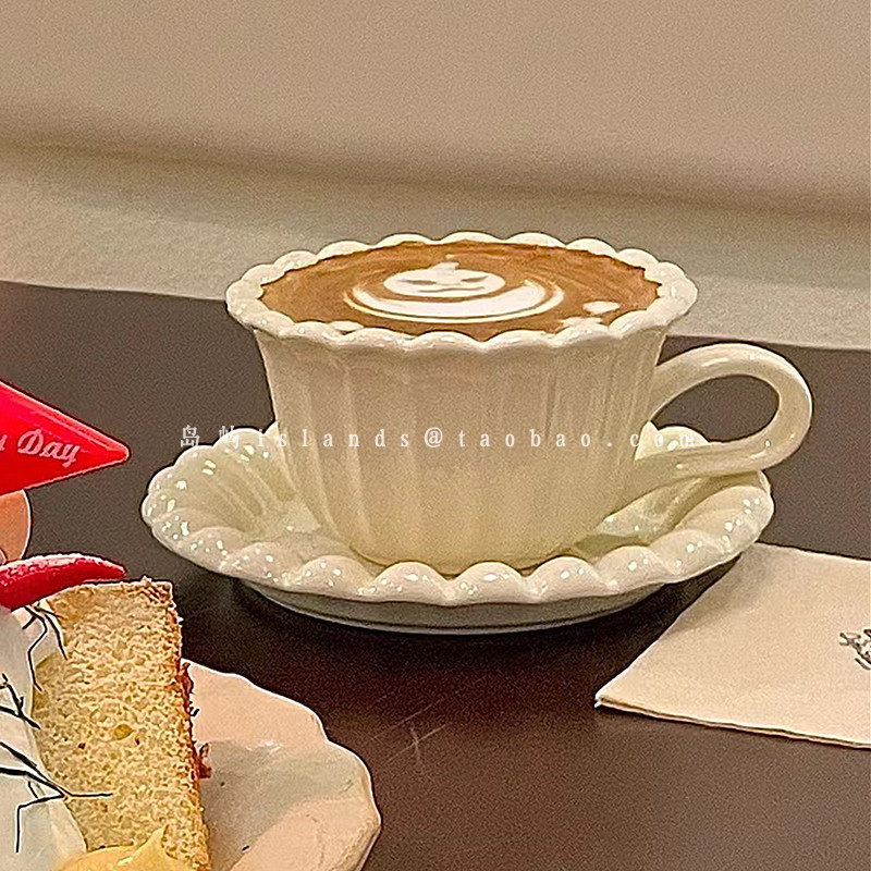 高颜值奶油色陶瓷咖啡杯碟