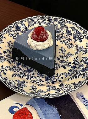 中式ins风复古风青花釉陶瓷甜品盘高级感点心蛋糕盘家用茶盘餐盘