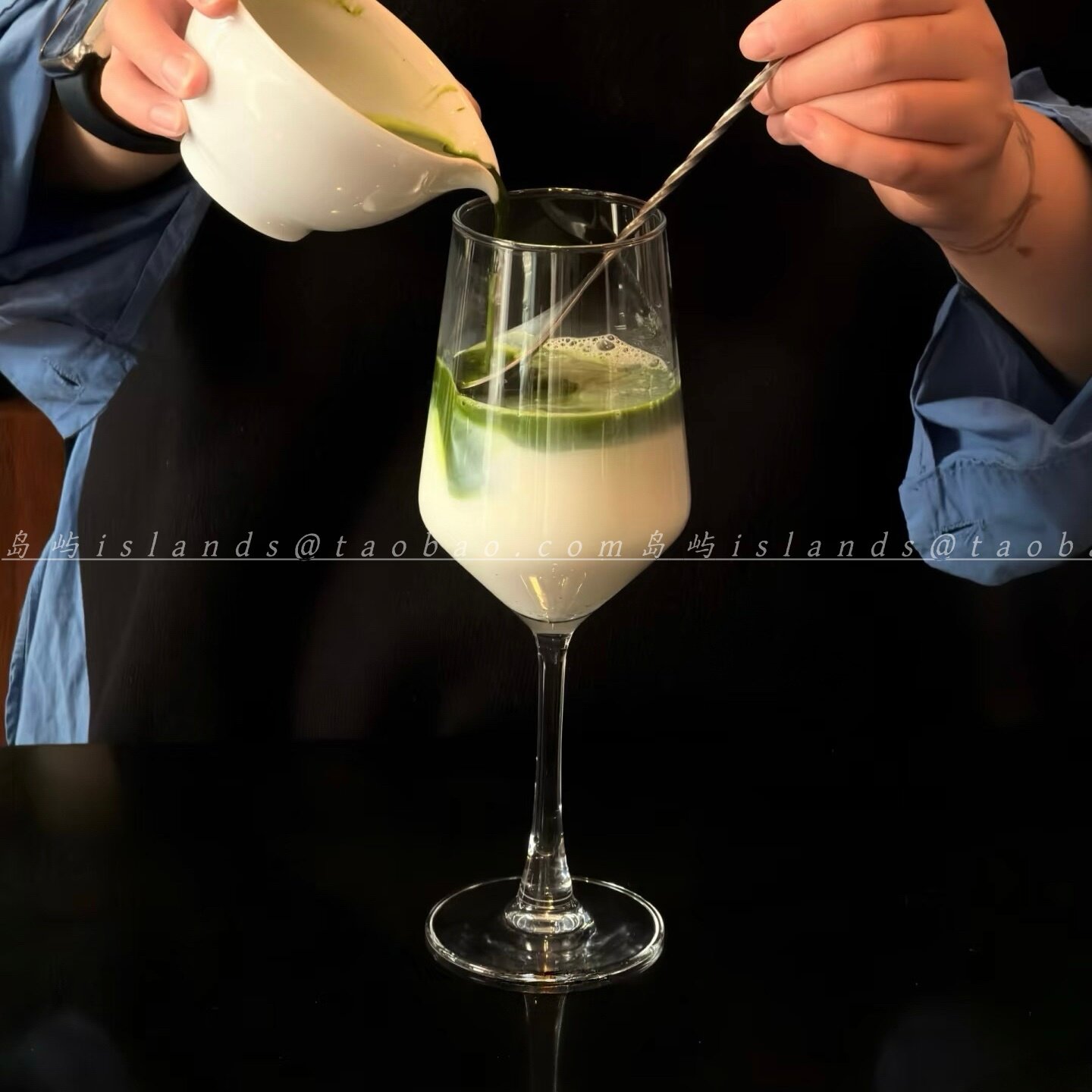 咖啡店专用抹茶拿铁高脚玻璃杯