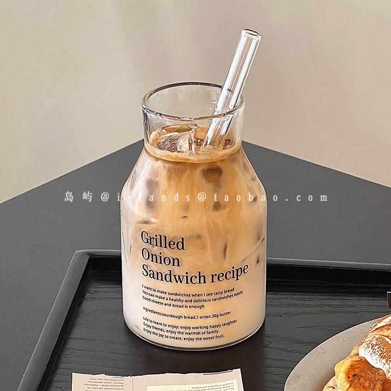 简约ins耐热玻璃字母珍珠奶茶杯