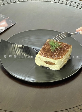 个性创意西餐厅异形牛排盘意面盘精致黑色冰川陶瓷甜品盘蛋糕盘子