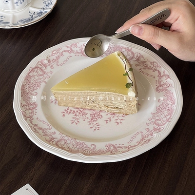 粉色中古粉色花卉蛋糕盘