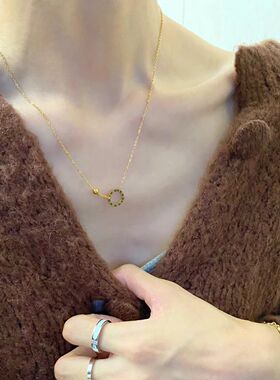 日韩风金色罗马圆环锁骨链女款