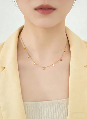 金色方形锆石链条项链保色可水洗