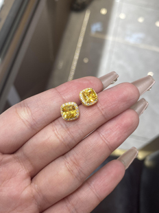 一整个贵气!精致高级耐看大气磅礴显白黄钻耳钉纯银针重要场合