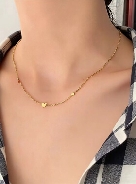 电气白兰金色爱心锁骨链可水洗