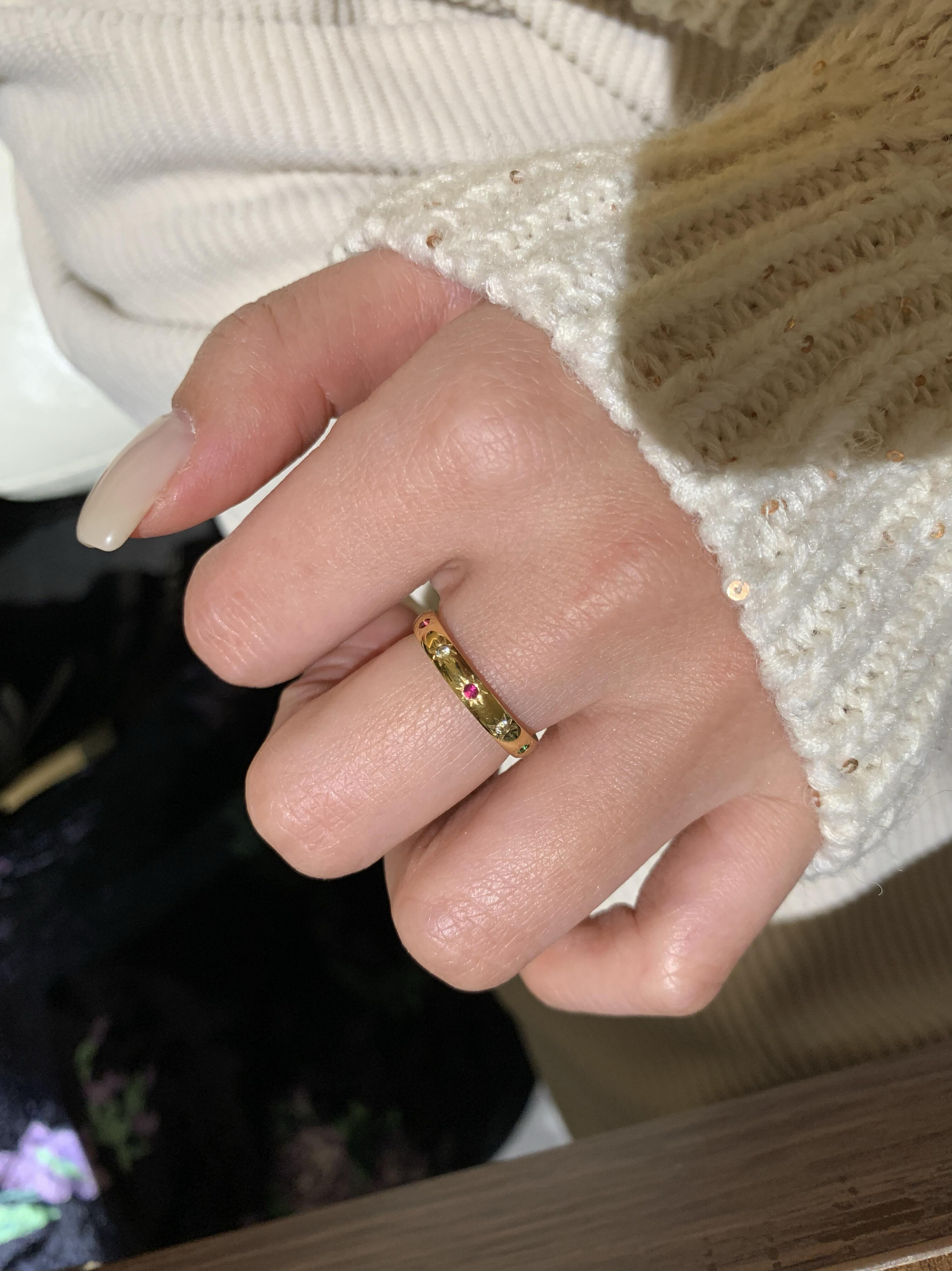 多巴胺好心情戒指镶钻芒星钛金不掉色情侣食指小众设计食指戒男女