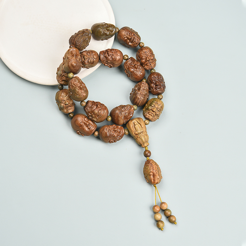 绿檀十八罗汉手持珠串实木手串念珠文玩佛珠车载挂件礼佛饰品男