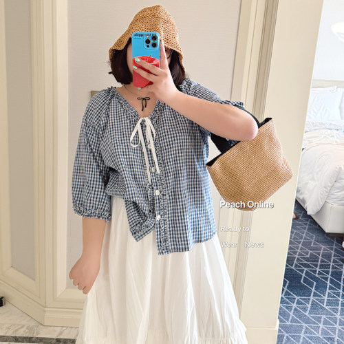 小珠桃子大码女装夏短袖衬衫