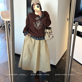 小珠桃子大码 百搭显瘦花苞半身裙长裙 复古纯色中长款 女装 秋冬新款