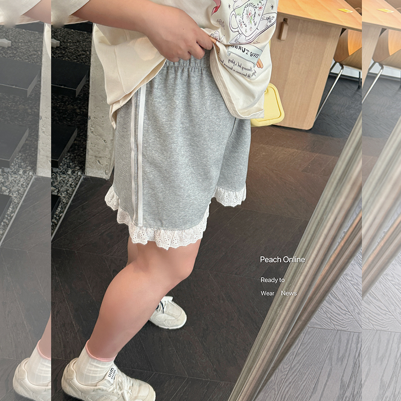 小珠桃子大码女装夏复古拼接宽松显瘦休闲运动短裤裤子200斤胖mm