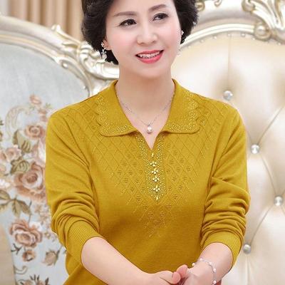 长袖针织衫女妈妈大码翻领