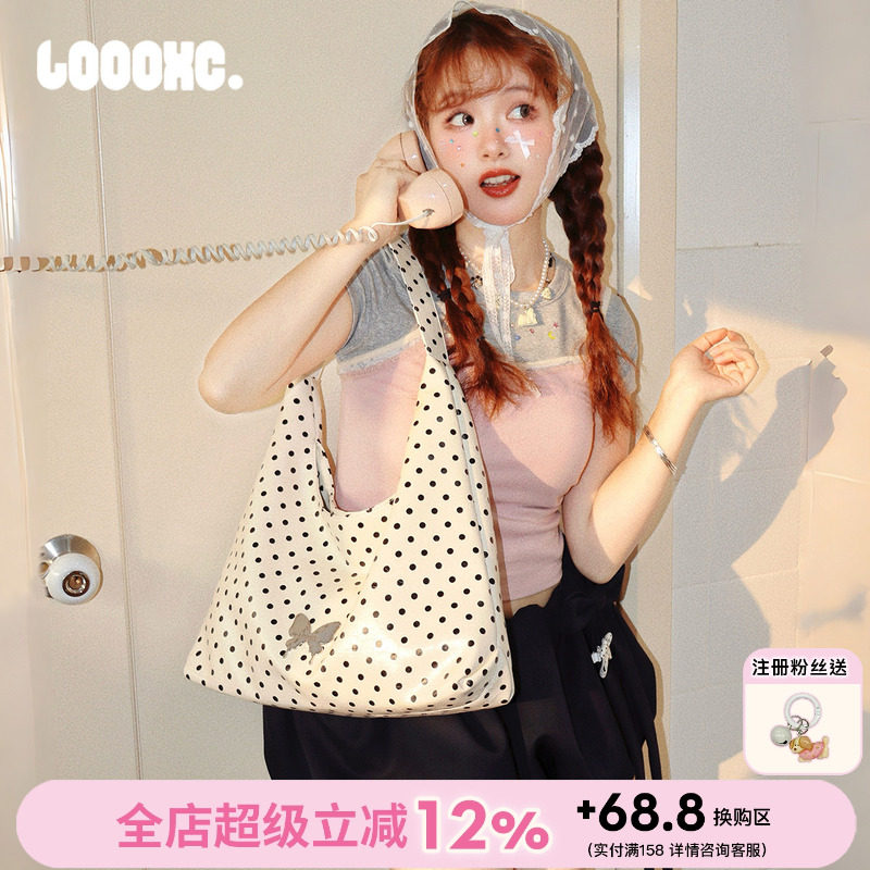 路小船「奶油啵啵」托特包韩系少女波点慵懒大容量单肩包2026春夏