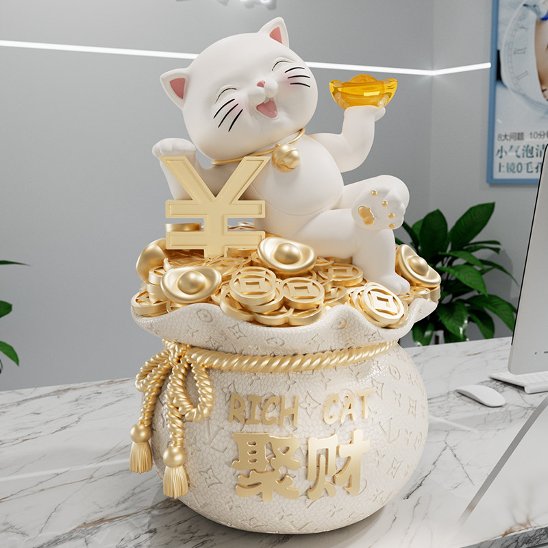 躺赚招财猫摆件福袋存钱罐送朋友店铺招财公司前台装饰开业礼物