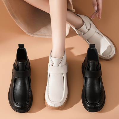 春秋单靴牛筋底女鞋单皮靴