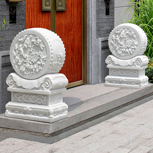 石雕门墩抱鼓石天然汉白玉雕刻家用中式别墅庭院门口一对石鼓包邮