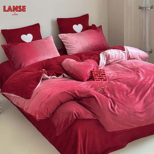 送地垫渐变色牛奶绒四件套