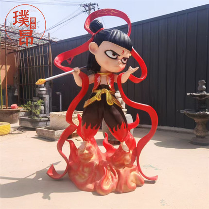 大型哪吒魔童玻璃钢雕塑2米2.5米高雕像户外卡通动漫人物摆件定制