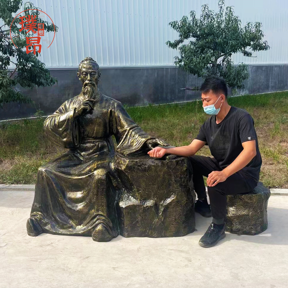 把脉看病玻璃钢雕塑古代诊脉人物号脉互动雕像中医文化定制铜像