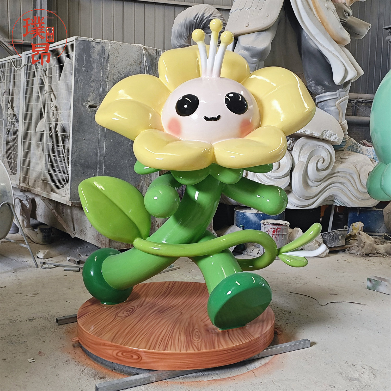 卡通中药金银花雕塑薄荷蒲公英造型公仔定制玻璃钢花儿模型摆件
