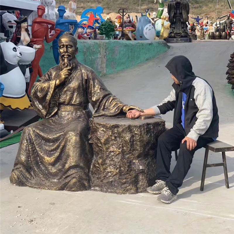 神医把脉看病玻璃钢雕塑古代人物号脉互动雕像中医文化厂家定制铜