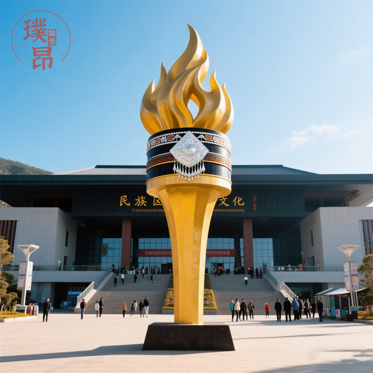 户外广场大型火炬雕塑定制图腾柱少数民族文化柱玻璃钢塑像不锈钢