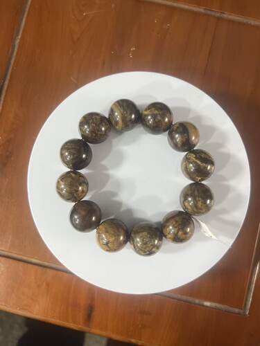 【莓莓珠宝】天然缅甸琥珀黑花根19mm手串