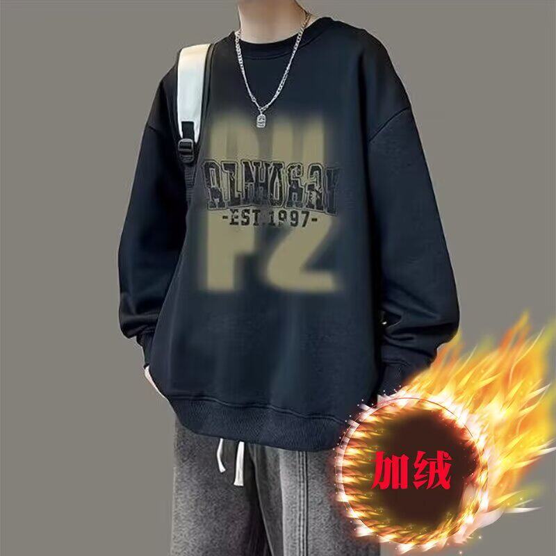 渐变印花复古卫衣男冬季加绒加厚秋潮牌美式百搭时尚外套YR134P40图片