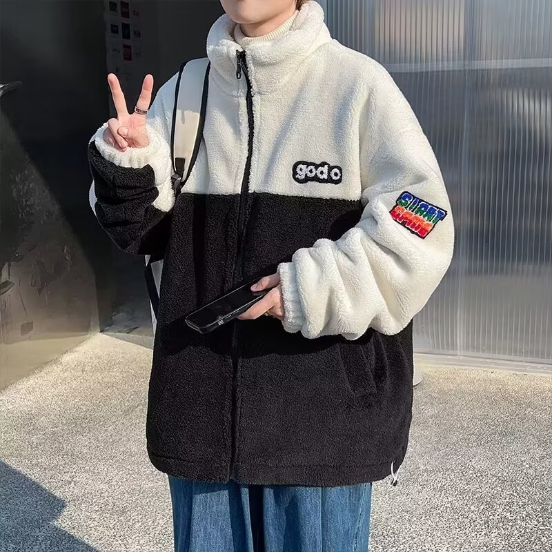 摇粒绒加厚外套男立领宽松时尚加肥加大羊羔绒青少年大码棉服胖子,男装棉衣,星座208-1