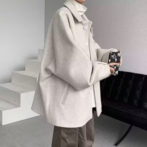 毛呢外套男秋冬小众设计感美式复古宽松休闲加厚夹克潮牌大衣P75图片