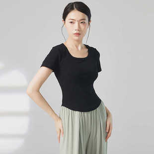 现代舞练功服女纯欲风U领短袖上衣艺考舞蹈服修身瑜伽服日常穿搭