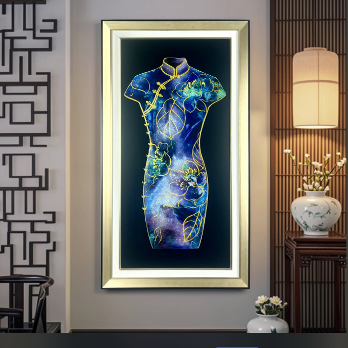 一尺缘[绮梦华裳]嵌贝壳纹玄关装饰画钢化玻璃画芯走廊客厅挂画图片