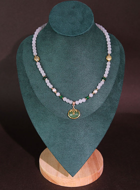 新中式原创古法沙金吊坠金锁绿色汉服琉璃项链小众毛衣链配饰女