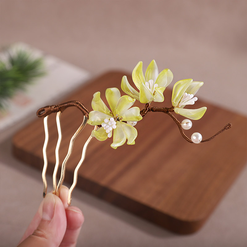 古风花朵插梳头饰女装饰盘发战国袍汉服配饰仙气飘飘日常百搭头饰图片